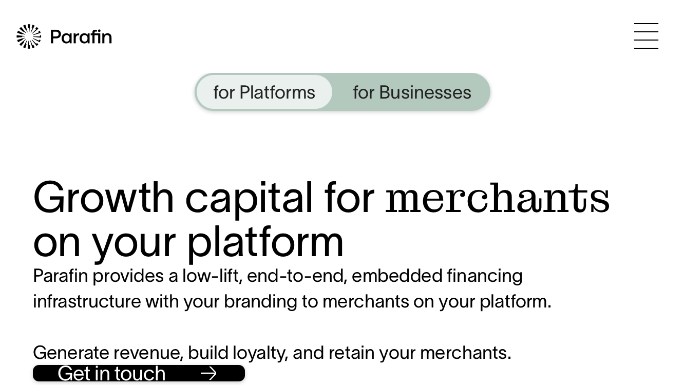Parafin: Growth capital for sellers on your platform.